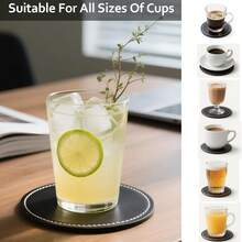 1/3pcs/5pcs Set Customized Coasters, Round 10cm PU Leather Coasters With Text/Letter, For Coffee Cups, Tea Cups, Dining Table, Bar, Car, Heat-Resistant Anti-Slip Mats, Personalized Gifts - Black - View 5