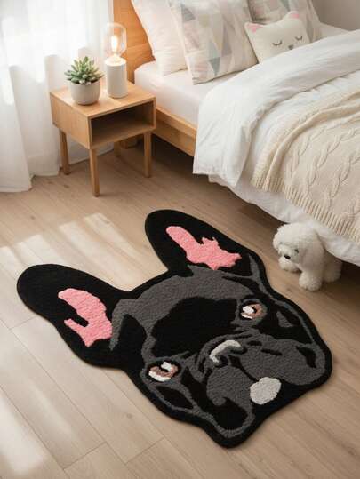 Thảm trang trí hình tai chó Bulldog Pháp dễ thương, 1 chiếc, thích hợp cho mùa thu/đông, trang trí phòng ngủ, thảm nhỏ, thảm trải sàn, trang trí nhà cửa, thảm phòng khách, thảm phòng ngủ, thảm có thể giặt được.