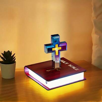 Jesus Night Light, Magnetic Levitation Jesus Cross Lamp, Bible Verse Night Light, Glowing Cross Religious Gift, Lord's Desk Lamp, Bookshelf Cross Decoration, RGB Lamp Base, Religious Gift For Men And Women, Christian Collectible Decoration For Home & Office