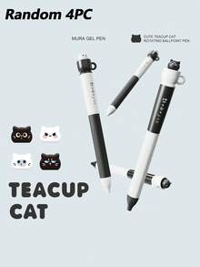 4支/套 猫咪造型中性圆珠笔，创意旋转笔筒，0.5mm，速干黑色墨水，趣味减压旋转笔芯，硅胶笔套，速干，0.5mm黑色圆珠笔，适用于办公、返校、节日礼物 - 多色 - 查看 14