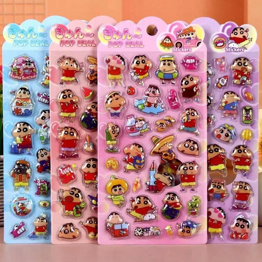 CRAYON SHINCHAN 3D卡通人物装饰贴纸，可爱蜡笔小新人物贴纸，文具装饰贴纸，适用于手机壳、行李箱、DIY装饰、DIY手账、情人节和复活节礼物，款式随机发货 - 彩色 - 查看 1
