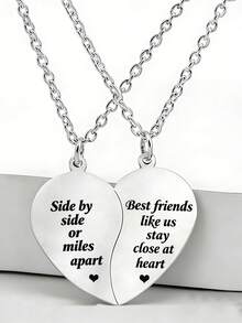 suteyi 闺蜜项链（两件套），情人节爱心情侣项链，挚友吊坠友谊项链套装（两件套），情人节/生日礼物 - 銀色 - 查看 3