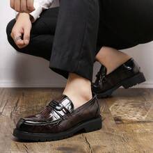 Men's Personalized Dress Loafers - Slip-On Fringe Patent Leather Elevator Dress Shoes For Teens, Hairstylists & Casual Fashion - màu nâu - Xem 6
