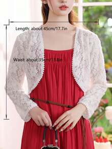 1 chiếc áo khoác cardigan ren mỏng nhẹ, áo khoác mùa hè thanh lịch tay dài thoáng mát, có thể phối cùng váy slip dress. - trắng - Xem 8