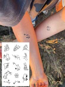 CAT QUEEN ART 临时手指纹身贴纸，简约精致线条心形贴心迷你设计，适用于手指、耳朵、肩膀、脖子、锁骨等部位，DIY、情人节、狂欢节、派对礼物皆宜，天然植物成分，防水，逼真纹身贴纸，可持续1-2周。 - 藍色 - 查看 6