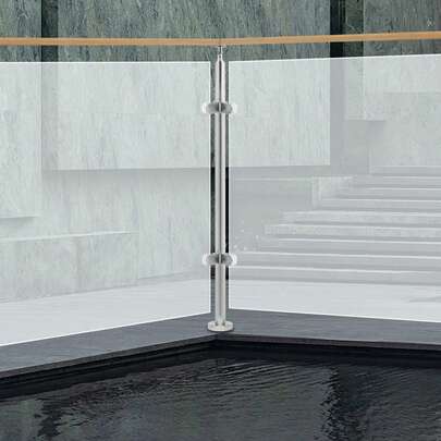 SHIOUCY 110cm Corner Column Post, Stainless Steel Rail Mounted Coner Post, Corner Post For Glass Railing