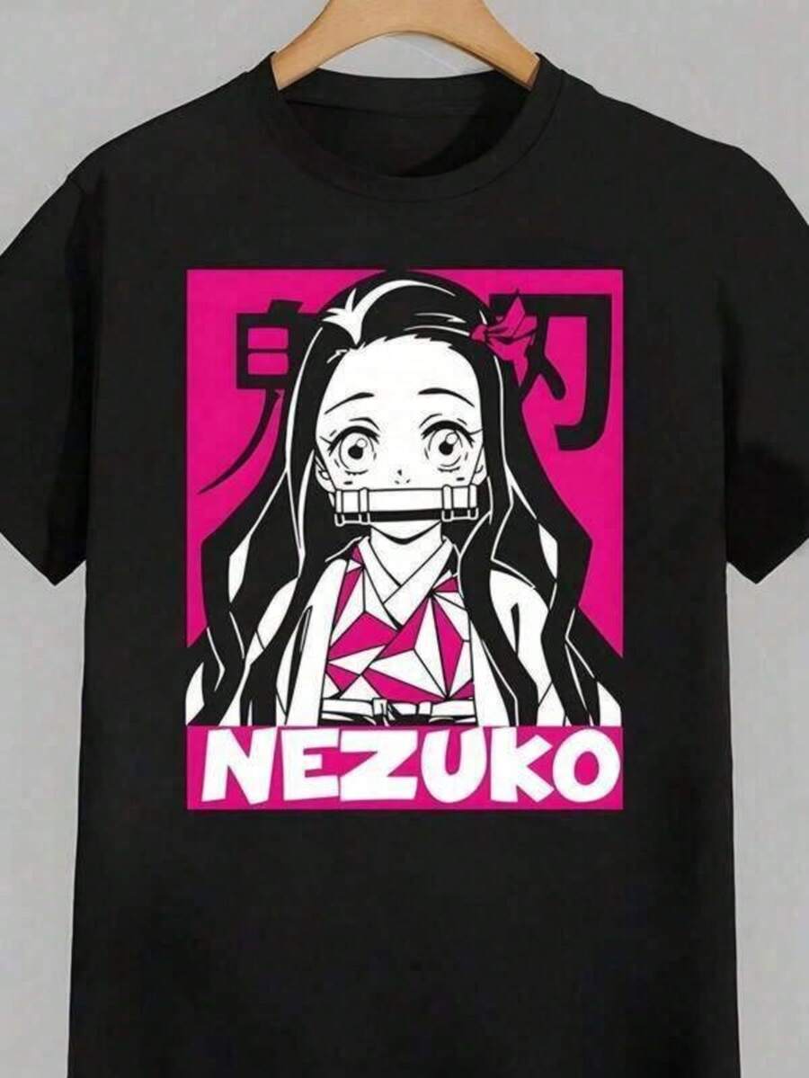 Anime T-Shirt Casual Printed Round Neck Pullover Short Sleeved T-Shirt Nezuko Kid Slayers Anime Manga Demon Ladies' Crewneck T-Shirt T-Shirts Bring Joy And Happiness To Every Child Akaza Tshirts Demon S-Layer Tee Family Matching Clothes Gift For Christmas Thanksgiving New Year - 黑色12 - 查看 1