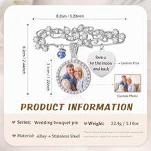 Personalized Wedding Bouquet Photo Memorial Pin - Engraved Heart-Shaped Text + Photo Brooch, Bride's Crystal Commemorative Accessory, Customized Wedding Memory Pin, Bride's Gift Commemorative Gift, Personalized Gift - Corsage - View 5