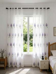 Cortina bordada em estilo campestre (1 peça), cortina transparente floral em tons de roxo e lavanda, ideal para sala de estar, quarto, escritório e decoração de casa. - Roxa - Ver 6