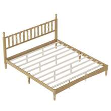 MERAX King Size Wood Platform Bed With Gourd Shaped Headboard,Retro Style Platform Bed With Wooden Slat Support,Natural - King Size-Natural - View 9