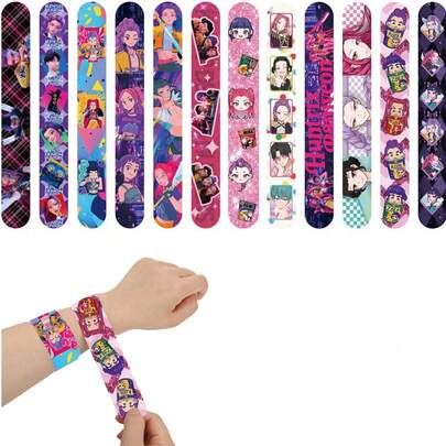 12/24 piezas Pulseras HUNTR con diseño de personajes de dibujos animados, decoración de fiesta de cumpleaños, accesorio de muñeca, regalo para Navidad, San Valentín, Pascua