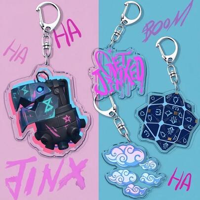 Móc khóa acrylic Jinx nổi tiếng, hai mặt trong suốt, dùng để treo balo/điện thoại/xe hơi, phụ kiện game anime, thích hợp cho các hội nghị theo chủ đề, trang phục hàng ngày, quà tặng cho người hâm mộ, phụ kiện.