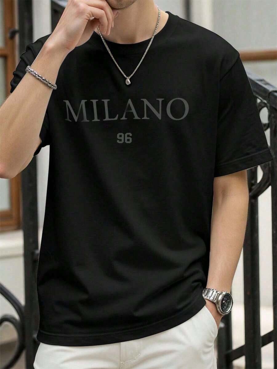 ZIVRE Men's Short Sleeve Casual T-Shirt With Letter Graphic Print, For Friends - Black 2 - 查看 1
