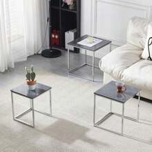 Set Of 3 Nesting Coffee Tables For Living Room Nest Of 3 Nested Tables Sofa Side Table Coffee Table End Tables Space Saving Dark Grey - Dark Grey - View 7