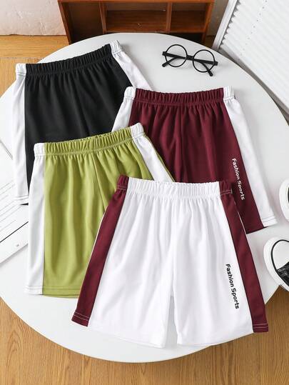 4pcs/Set Summer Quick Dry Mesh Solid Color Shorts, Lightweight Breathable, Suitable For Outdoor Sports, Daily Wear, Boys' Sports Shorts
