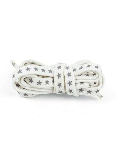 1双白色反光星星扁平鞋带，适用于休闲鞋、运动鞋、帆布鞋，是情人节的理想礼物。