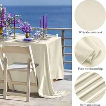 1pc High-End Party/Restaurant Solid Color Satin Tablecloth - Beige - View 14