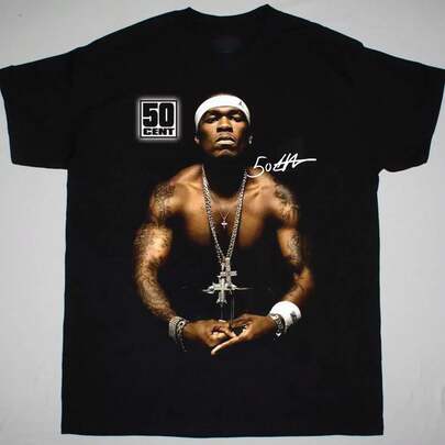 50 Cent Signature T-Shirt Short Sleeve Cotton Blacks Mens All Size S To 5XL
