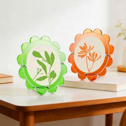 1pc Colorful Acrylic Picture Frame, Double-Sided Display With Stand, 4-Inch Circular Waves Shape - Modern Home Decor | DIY Photo Frame Removable For Flexible Use (Photo Paper Not Included)