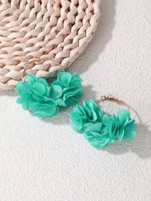 NAIZHU 1 Pair Elegant Circular Floral Design Earrings, Fashion Party Accessory - Cadet Blue - View 6