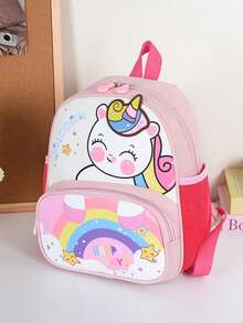 1pc Dinosaur Print + Contrast Color Design Oxford Cloth Backpack, Zipper Closure, Casual Style, Suitable For Outdoor Activities All Seasons - Pink - View 8