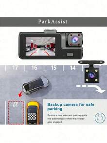 Cámara de salpicadero 1080P de 3 lentes, cámara DVR para automóvil con visión nocturna infrarroja, grabadora de automóvil de ángulo amplio de 170°, compatible con tarjeta TF de 32GB, grabación en bucle, sensor G | Cámara de salpicadero de doble lente de 2" IPS, modo de monitoreo de estacionamiento las 24 horas, regalo de Navidad - 3 canales + Tarjeta de 32 GB - Ver 8