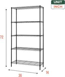 Wire Shelving Unit Commercial Metal Shelf With 5 Tier Adjustable Layer Rack Strong Steel For Restaurant Garage Pantry Kitchen Garage,Black - 黑色 - 查看 6