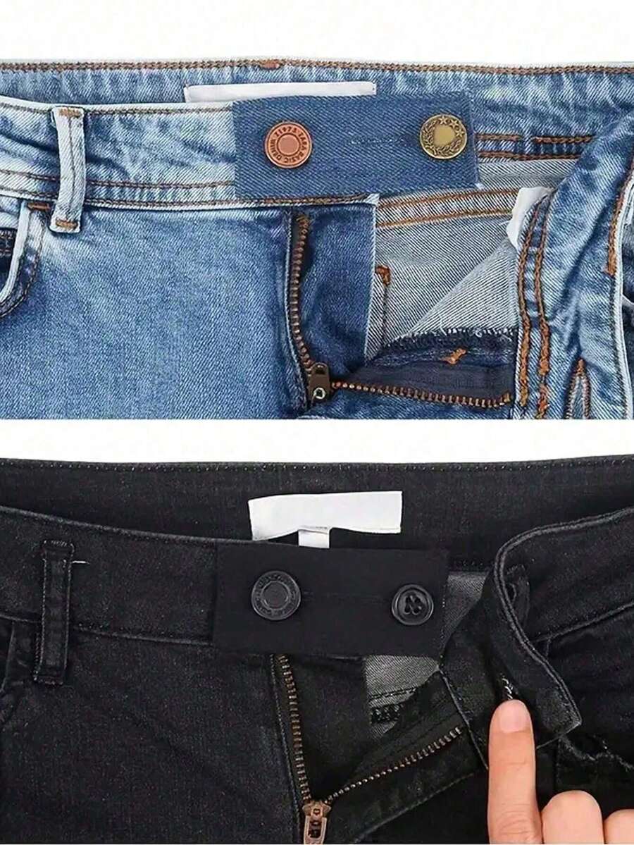 4Pcs Expand Button For Pants, Waist Extender For Jeans, Trouser Hook With Long Buckle, Elastic Adjustment Waist Button, Belt Extension Buckle, Quilting Supplies - Rectangle - View 1