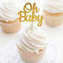 12pcs Oh Baby Cake Toppers For Birthday Party - Gold - View 1
