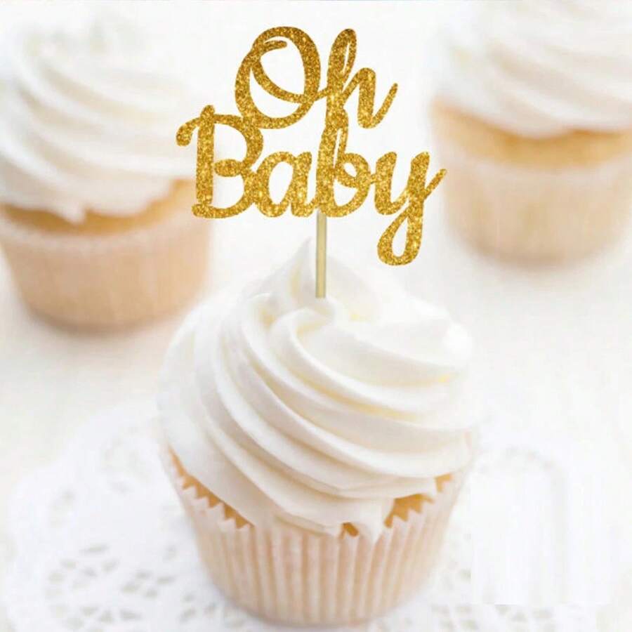 12pcs Oh Baby Cake Toppers For Birthday Party - Gold - View 1