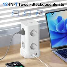 HITRENDS [ Charging Wonder ] 12-In-1 Tower Socket 8AC+2USB-C+2USB-A Fast Charging 3680W High Power 2-Meter Extension Cable Overload Protection Suitable For Office/Home/Kitchen - EU E Type Plug(220-240V) - View 5