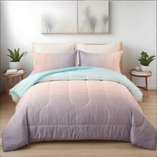 3Pcs Pink Comforter Set Double Queen King Size,Bed In A Bag Green Bedding Sets Botanical Microfiber Comforter Soft Lightweight Bed Set With Pillowcases For Wedding Items,Valentines Day Home Bed Room Decor,Easter Ramadan Gifts,All Season - Hồng - Xem 5