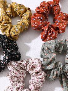 5pcs Women's Minimalist Ditsy Floral Rabbit Ear Hair Scrunchies, Suitable For Daily, Festival, Party, Casual Occasions Hair Ties Ponytail Holder Scrunchy Hair Ties Beauty Home Hair Accessories Hair Elastics,Travel,Birthday - Multicolor - View 2