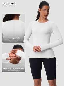 MathCat 3 Pack Women's Compression Shirt Long Sleeve Workout Tops Athletic Baselayer Quick Dry Gym Yoga Running T-Shirt - Trắng #Trắng #Trắng - Xem 4