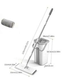 一套家用清洁拖把水桶套装，包含2个拖把垫、免手持平板拖把、带拖把的水桶，干湿两用，适用于瓷砖、大理石、硬木地板清洁，清洁用品，清洁工具，圣诞礼物 - 白色 灰色 - 查看 15