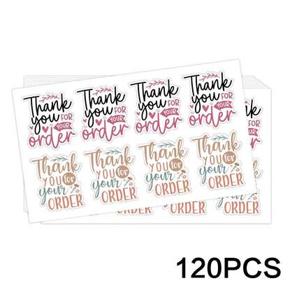 120pcs Thank You For Your Order Stickers | Mixed Color Paper Gift Packaging Labels, Suitable For Small Businesses, Handmade Baking Packaging Labels, Envelope Seals, Boutique Packaging Bags, Self-Adhesive, Matte, Single Sheet Combination Of Pink And Brown Gift Packaging Stickers