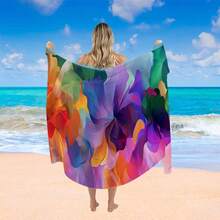 1pc Beach Towel & Skirt In Orange, Purple, Blue, Green, Pink - Vibrant Floral Pattern, Elegant Drape, Swimsuit Coverup, Summer Wardrobe, Poolside Coverup, Vacation Accessory - 彩色 - 查看 3