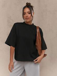 Valentine Outfits For WomenMISSGUIDED Oversized T Shirt Mock Neck Wide Half Sleeve Boxy Fit Casual Office Weekend Fall Winter Fashion Minimalist Versatile Essential ClassicLoose And Comfortableshirt Summer - 白色 - 查看 6