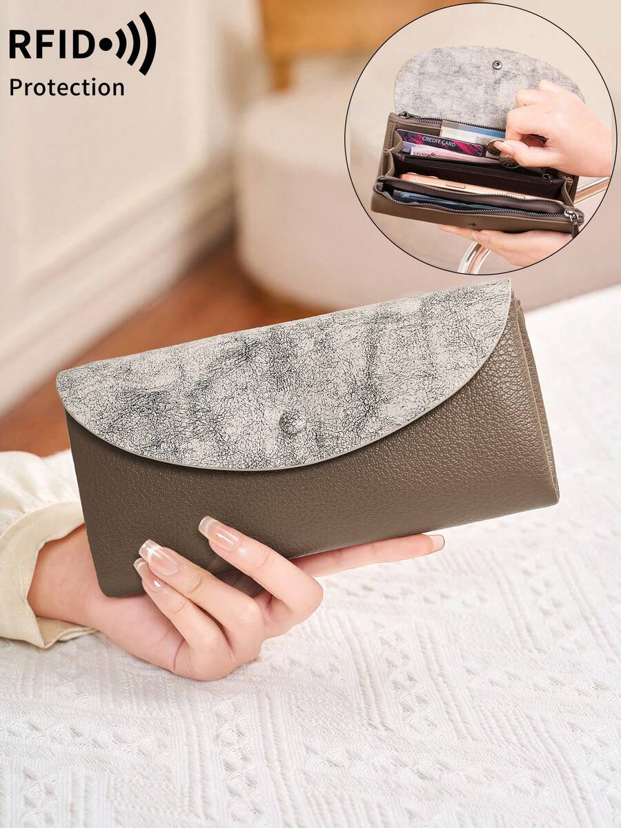 MIYIN Women's Fashion Multi-Functional Large Capacity Credit Card Clutch Wallet, Contrast Color Design Minimalist Long Wallet, ID Card Cash Holder, Suitable For Business, Commuting, Birthday Party, Anniversary, Valentine's Day Gift
