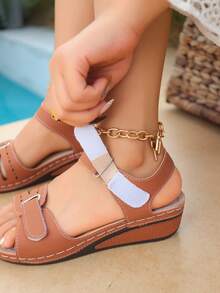2026 New Women's White Wedge Heel Thick Sole Sandals, Brown & Blue Beach Flat Shoes For Summer - Brown - View 5