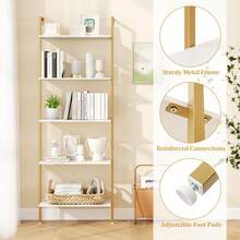 GOFLAME 5-Tier Ladder Shelf Wall Mounted Bookcase With Metal Frame-White - White - View 8