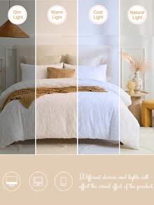 3pcs White Leaf Hollow Design Bedding Set - Duvet Cover And 1/2 Pillowcase, Soft & Comfortable Polyester Fabric, Breathable & Washable, Leaf Pattern, White Bedding, Natural Inspired - White - View 6