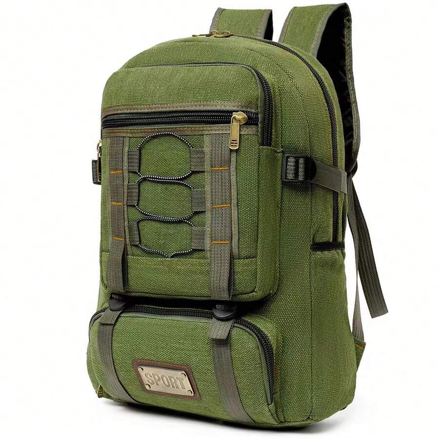 Large Reinforced Canvas Backpack For Men And Women, Fashionable, Stylish, High Quality, Durable, Unisex - 綠色的 - 查看 1