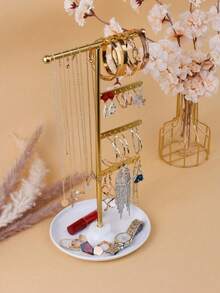 One Metal Stand With Tray For Storing And Displaying Necklaces, Earrings, And Bracelets. An Earring Display Stand Suitable For Home Or Jewelry Storage, And A Valentine's Day Gift. - Multicolor - View 2