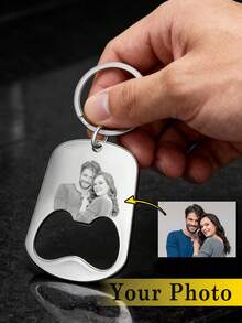 1pc Personalized Silver Photo Keychain, Customized Bottle Opener Keyring, Men's Dad Grandpa Keychain, Engraved Beer Bottle Opener, Gift For Boyfriend, Birthday, Anniversary, Father's Day, Valentine's Day - Silver - View 1