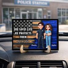 Custom Hero Couple Thin Blue Line Nation Flag,Personalized Plaque,Heartfelt Gift For Him, For Her, & Nurse Acrylic Plaque Couple Gift,Valentine's Day Gift For First Responders: Custom Name Acrylic Stand. - C-heroic Couple Commemorative Plaque - View 6