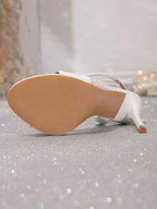 Women's High Heel Sandals, White Round Toe Strap Super High Heel Fashion Stilettos, Summer - White - View 7