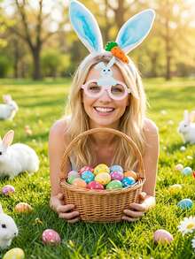 Set de 2/1 pieza de disfraz para fiesta de Pascua, incluye diadema con orejas de conejo, gafas de fiesta, accesorios para fotos, tocados lindos para fiestas, para crear ambiente festivo, accesorios de cosplay, diadema de Pascua, adecuado para fiestas temáticas, eventos festivos - Multicolor - Ver 8