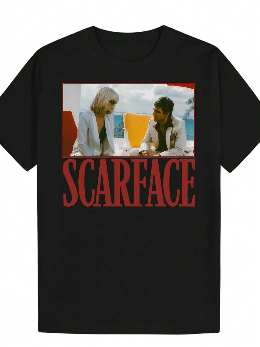 Pair Of White Printed T-Shirts For Men And Women, Casual Round Neck Tees - 黑色8 - 查看 1