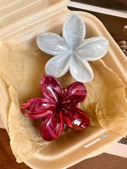 2pcs-Women's Simple Style Wine Red, Gradient Acrylic Flower Clips For Back Of Head Buns, Half-Tied Hair Accessories, Decorative Hair Claws, Daily Wear Accessories, Elegant And Versatile Headdresses Suitable For Festivals And Daily Use